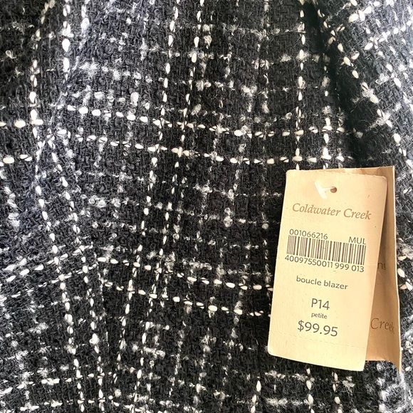 Coldwater Creek Boucle Blazer 14 Petite Wool Tweed Short Jacket Black White - Picture 6 of 8
